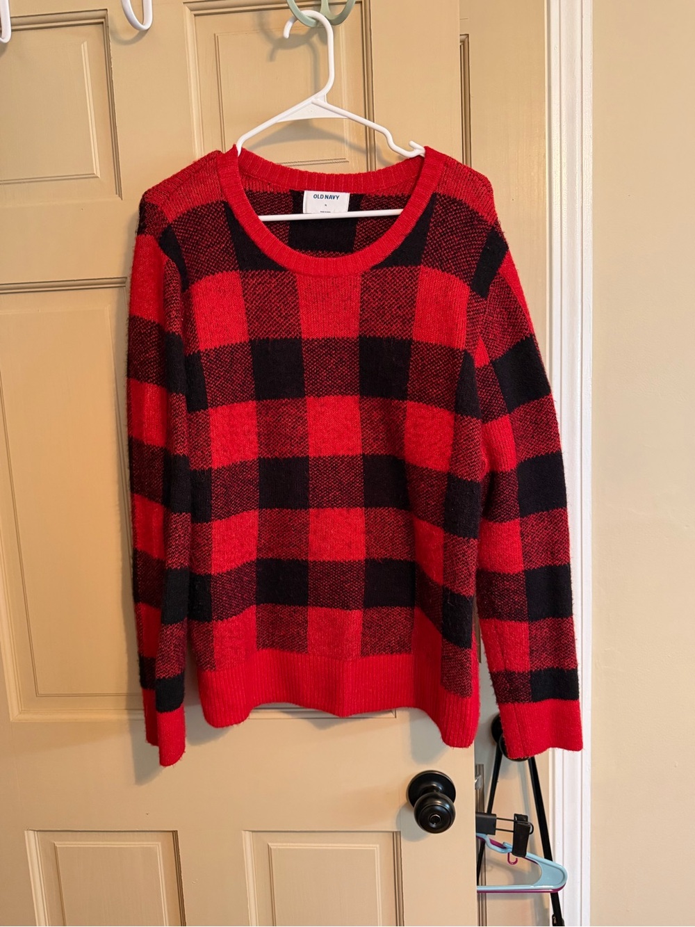 Old Navy Red and Black Buffalo Plaid Crewneck Sweater